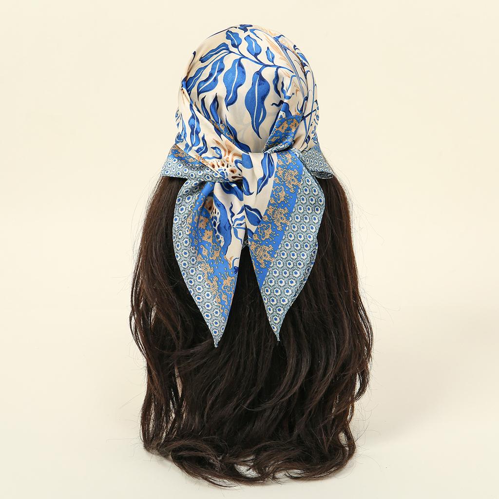 70cm Fashion Printed Square Scarf Blueness Summer Lightweight Head Cover Shawl With Adjustable Strap For Women Bag Accessories