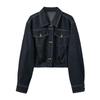 Sancai Women's Short Lapel Denim Jacket
