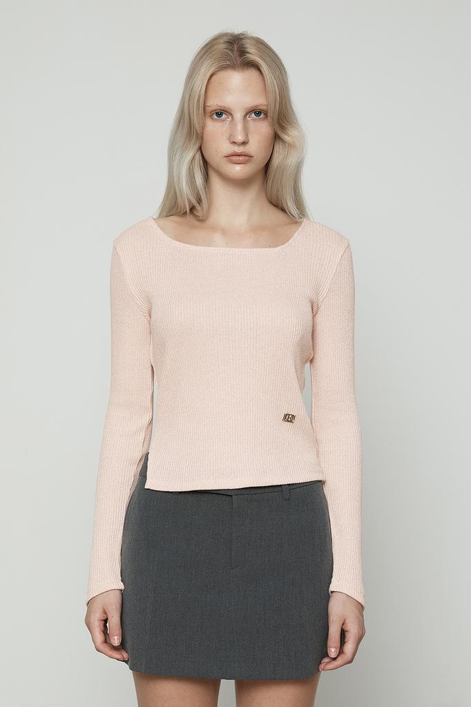 CURRENT Square Neckline Slit Long Sleeve [Light Pink]