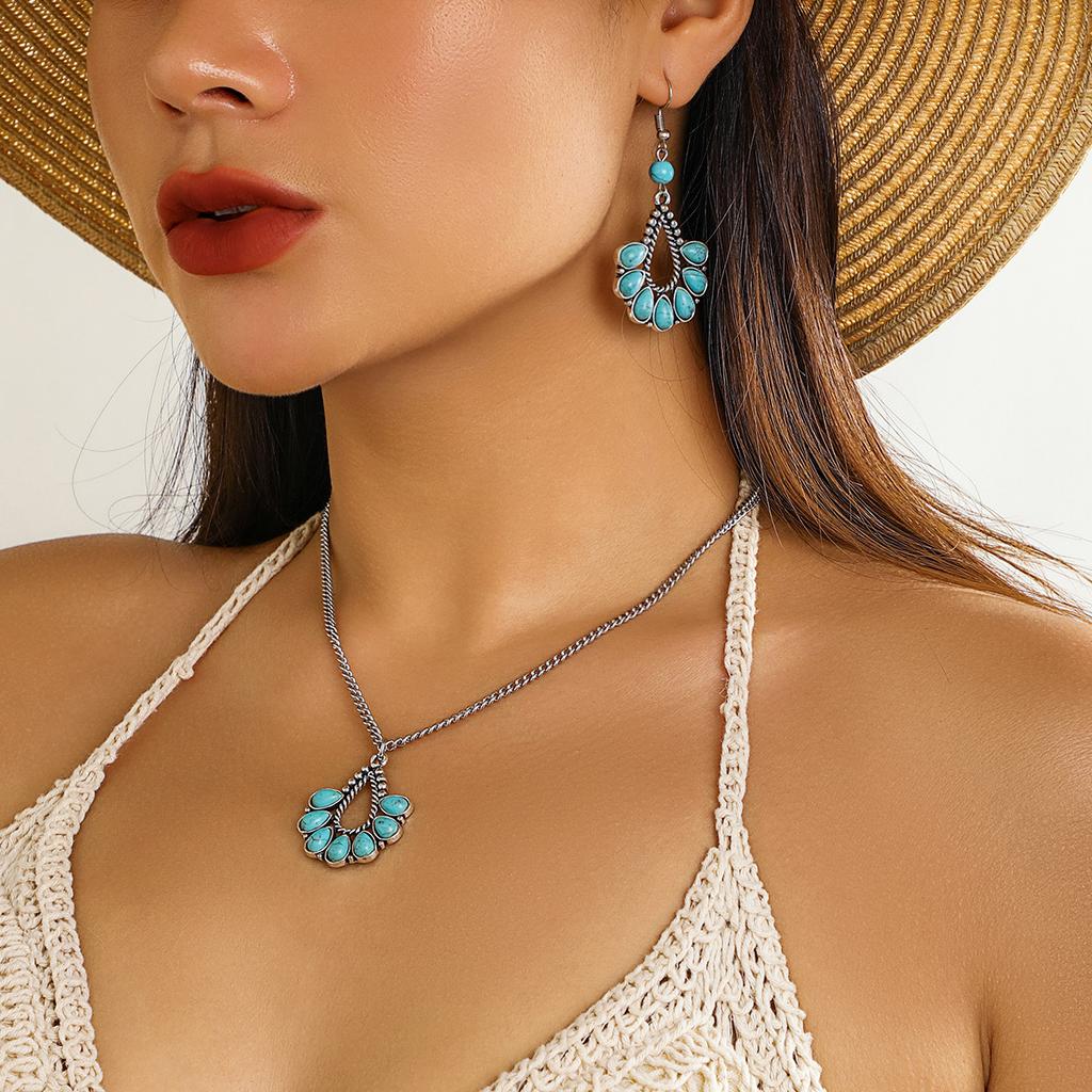 Słodki i fajny etniczny bohemski turkusowy naszyjnik, plażowa biżuteria niszowa dla kobiet z frędzlami w kształcie kropli wody