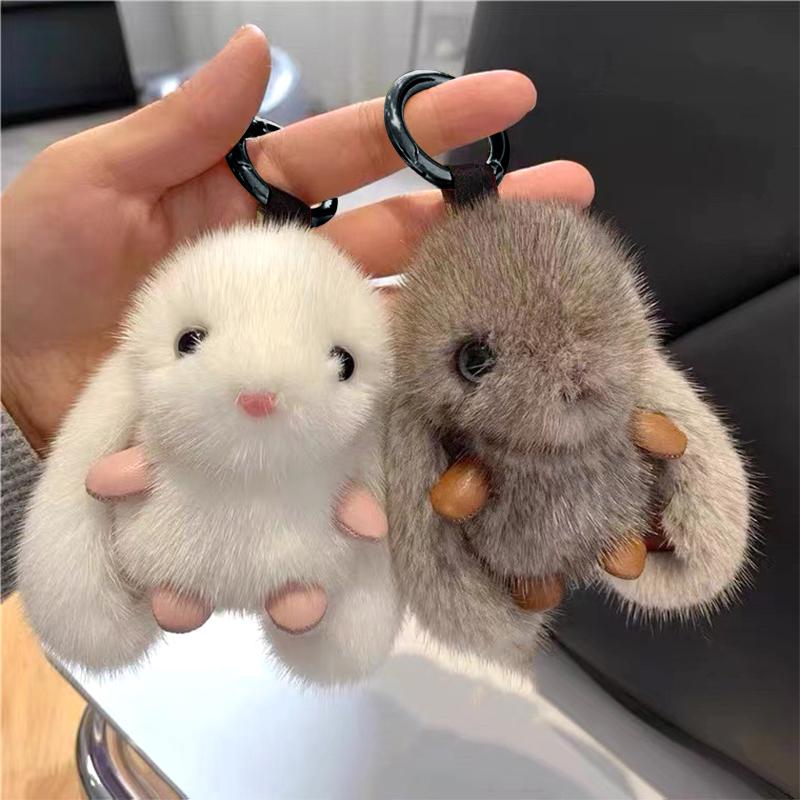 Cute Furry Rabbit Keychain Key Rings Holder Decorations Bag Pendants Lovely Gift Accessories