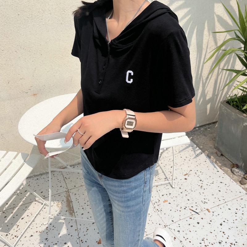 2022 Summer Korean Hooded Button T-shirt - Hot Celebrity Short-Sleeve, Loose Fit for Female Students