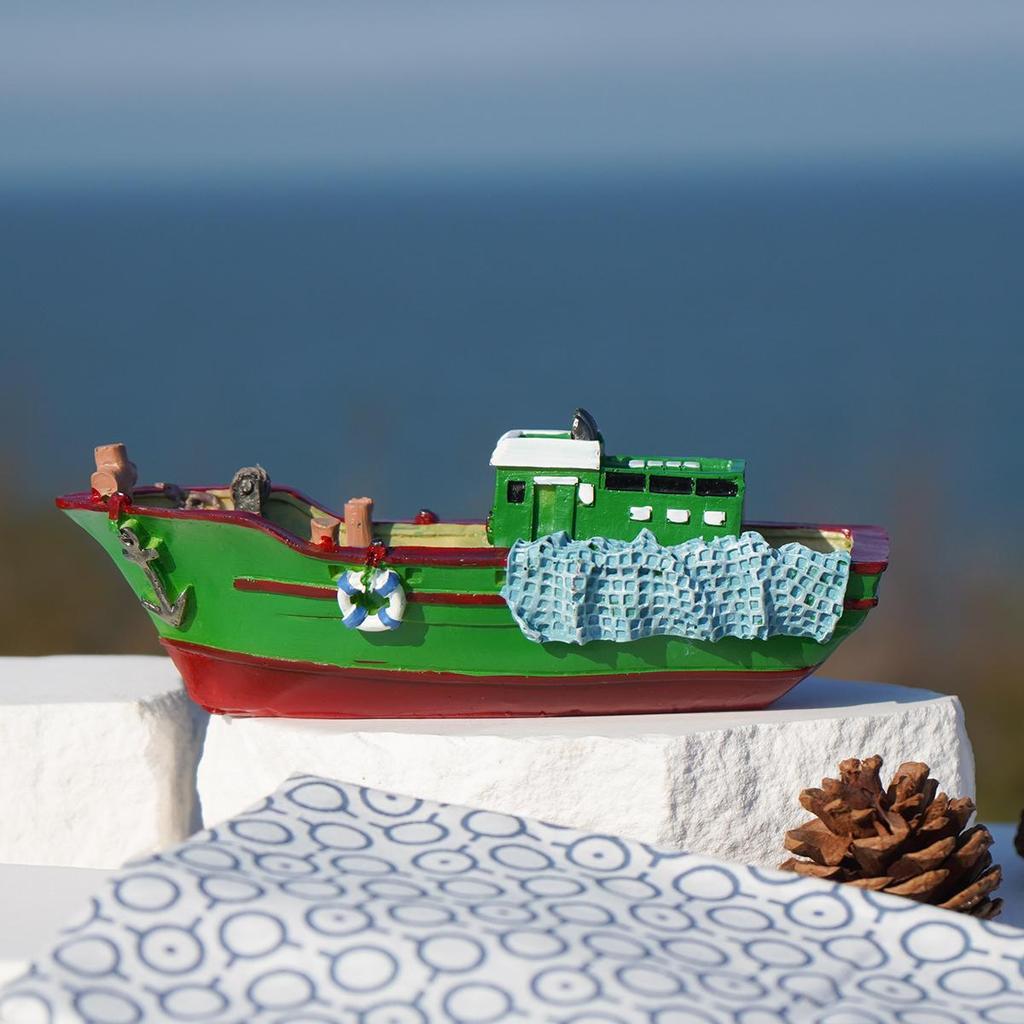 Painted Resin Small Boat Ornament for Home or Children's Room Decor, Seaside Travel Souvenir