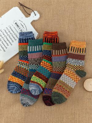 1/5 Pairs Autumn And Winter Fashion Vintage Thick Warm Thermal Cashmere Men Socks Rabbit Wool Mid Sock Skiing And Christmas Gift