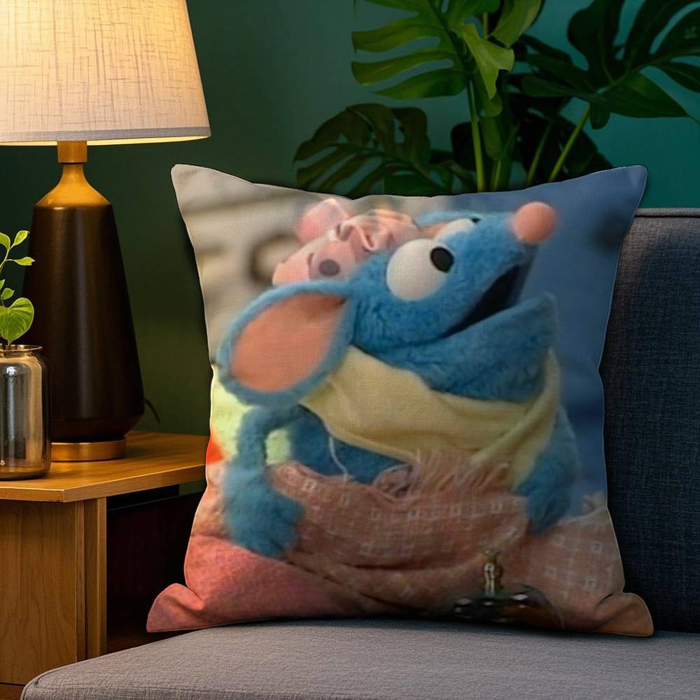 TV Blue Mouse T-Tutter Pillow Case Sofa Living Room Bedroom Double-sided Printing Square Cushion Nap Time Cushion Cover