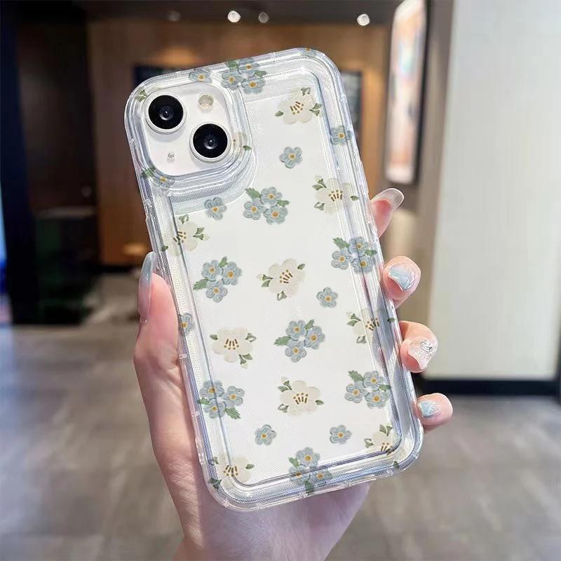 Flower Branch Soft Case For iPhone 13 11 12 14 15 Pro Max 7 8 Plus SE   X XR XS Anti-drop Airbag Shockproof Phone Cover