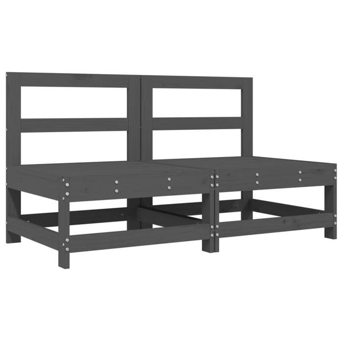 VidaXL Canapés centraux avec coussins 2 pcs gris bois de pin massif, canapé de jardin, siège de jardin, siège d'extérieur, 825578
