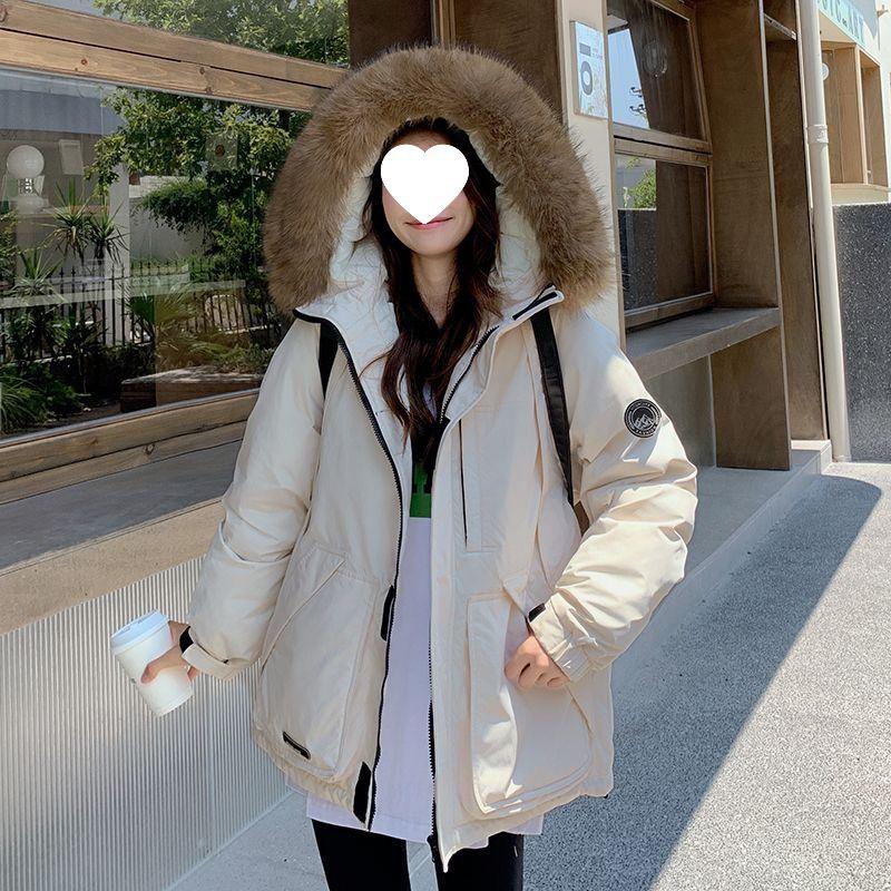 Women's 2025 Winter Thickened American Style Fur Collar Workwear Parka Jacket
