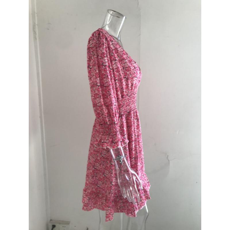 Summer Floral Print Mini Dresses Women Vintage Sexy A-Line V-Neck Half Sleeve Party Dress Female Casual Elegant Beach Dress