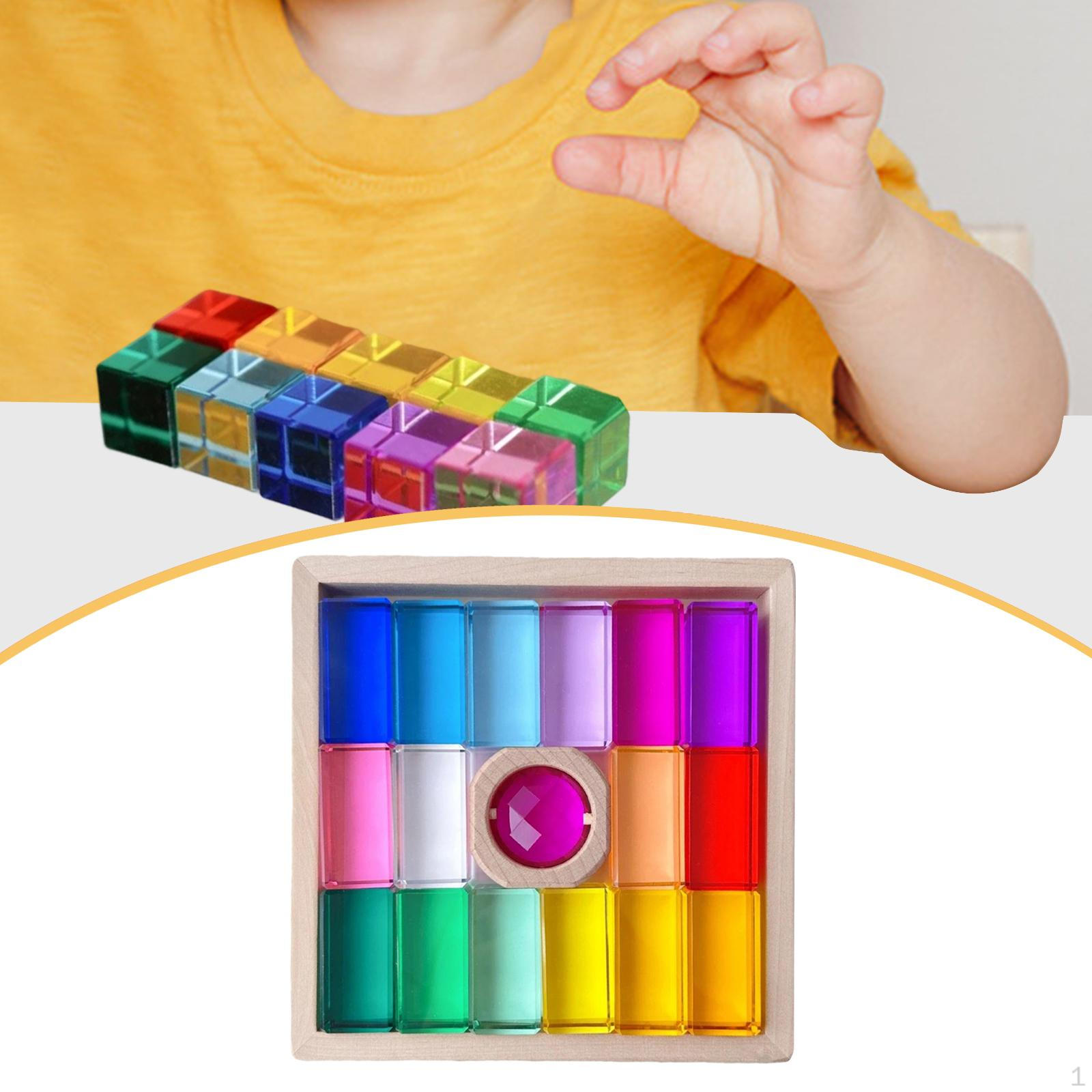 

Rainbow Building Blocks Set Stacking Toy with Wooden Storage Box Stack Build and Sort