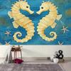 2D Vintage Nautical Seahorse Backdrop 2D Flat Print Blue Ocean Starfish Background