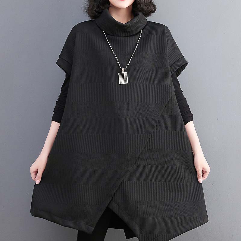 

Женский свитер Осень Зима Утепленный Теплый Вязаный Эластичный С Длинным Рукавом Оверсайз Вязаное Платье-свитер Топ XL чёрный