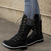 High-quality Winter Warm Boots Women's Winter Side-pull Lace-up Knitted Mid-tube Boots Low-heeled Round-toe Boots Botas De Muje