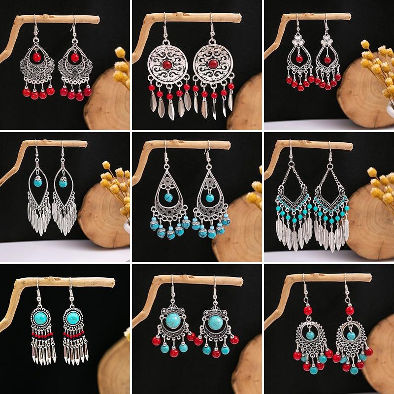 Ethnic Style Stud Earrings - Long Fringed Metal Earrings, Fashionable Exotic-style Ear Ornaments