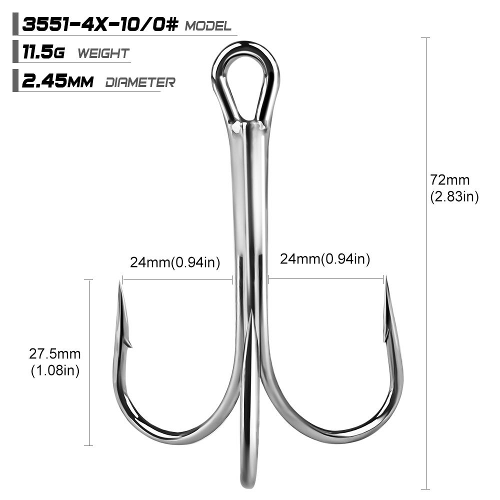 PROBEROS 4X Treble Fishing Hook High Carbon Steel Hook 6/0#-10/0# Fishhooks Fishing Tackle 10pcs/bag