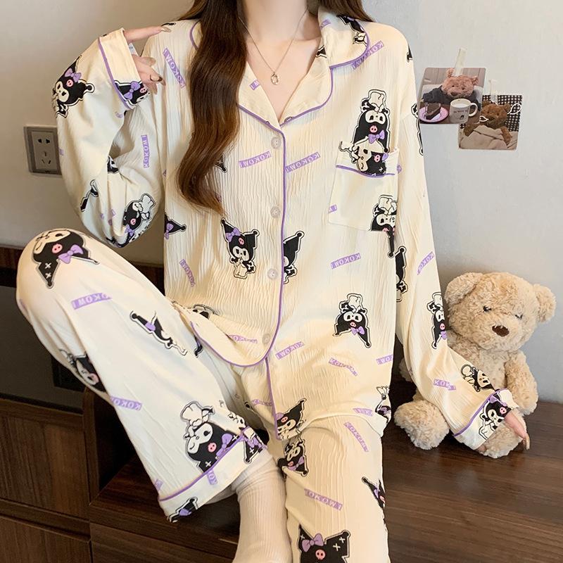 Girl Sweet Long-Sleeved Pajamas Women'S Spring Bow Trousers Lazy Loungewear Can Be Worn Outside Set