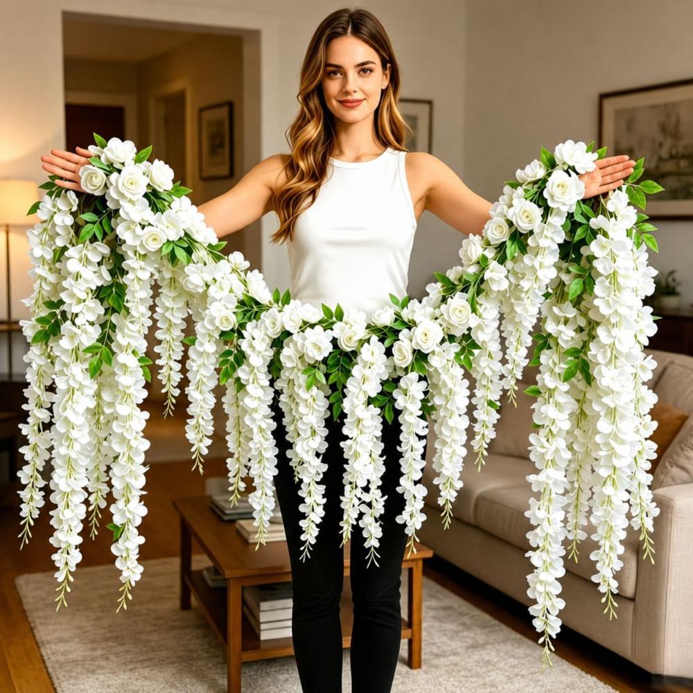 Dense Flowers Artificial Rose Flower Garland Plastic Simulated Wisteria Flower  Weddings