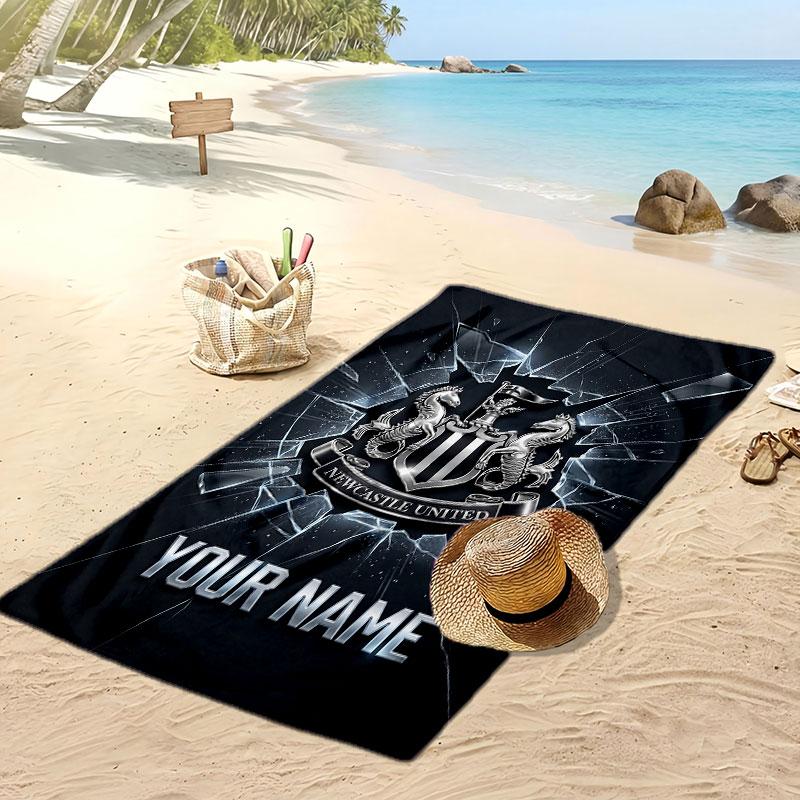 Newcastle United FC Personalized Printed Beach Towel Soccer Logo Support Custom Name Text Absorbent Towel For Sport Travel Special Gift