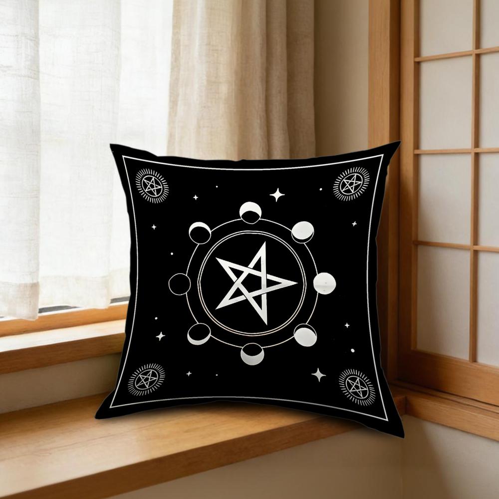 1Pc Gothic Pentagram Moon Phase Cushion Cover Black Mystic Symbol Pillowcase For Sofa Bed Decorative Throw Case Home Decoration