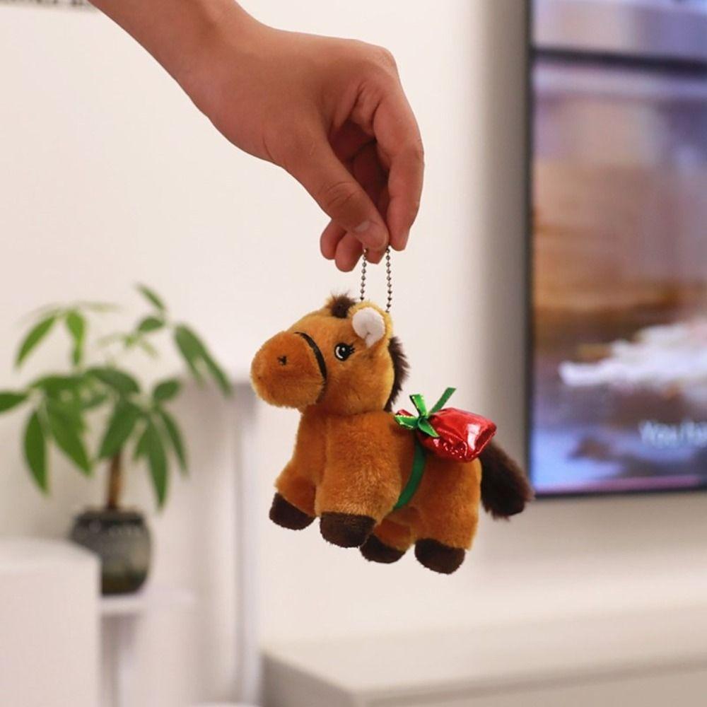 Chinese Style Vintage Pony Plush Keychain PP Cotton Chinese Horse Plush Keyring Birthday Gift