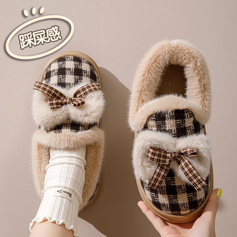 Cotton slippers new autumn and winter cotton shoes velvet warm soft-soled shoes Japanese bow cotton shoes