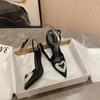 Black bag head sandals women's summer new thin heel love rhinestone strap empty sexy thin heel high heels