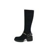 Women's Square Heel Ankle Boots Autumn Winter Chain Black Fashion Long Knee-high Boots Women Shoes Outdoor Slip-on Women's Boots