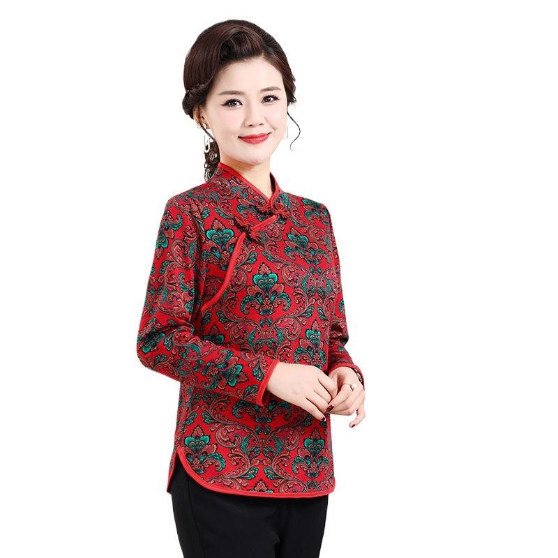 Autumn and Winter New Bottoming New Chinese Style The Elderly Fleece Thickened Bottoming Shirt