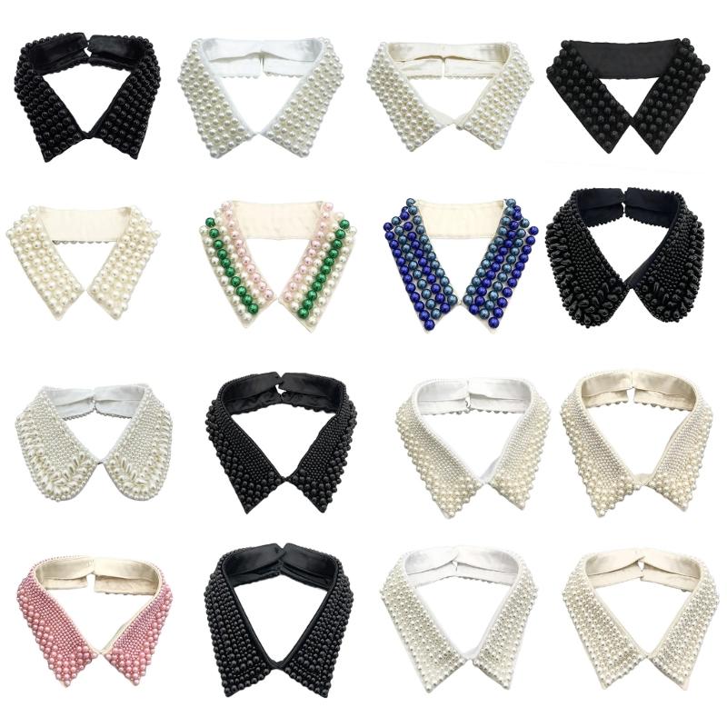 M7DD Fashionable Imitation Pearls Beaded False Collar for Women Casual Formal Wear Detachable Choker Shirt Insert Collar Lapel