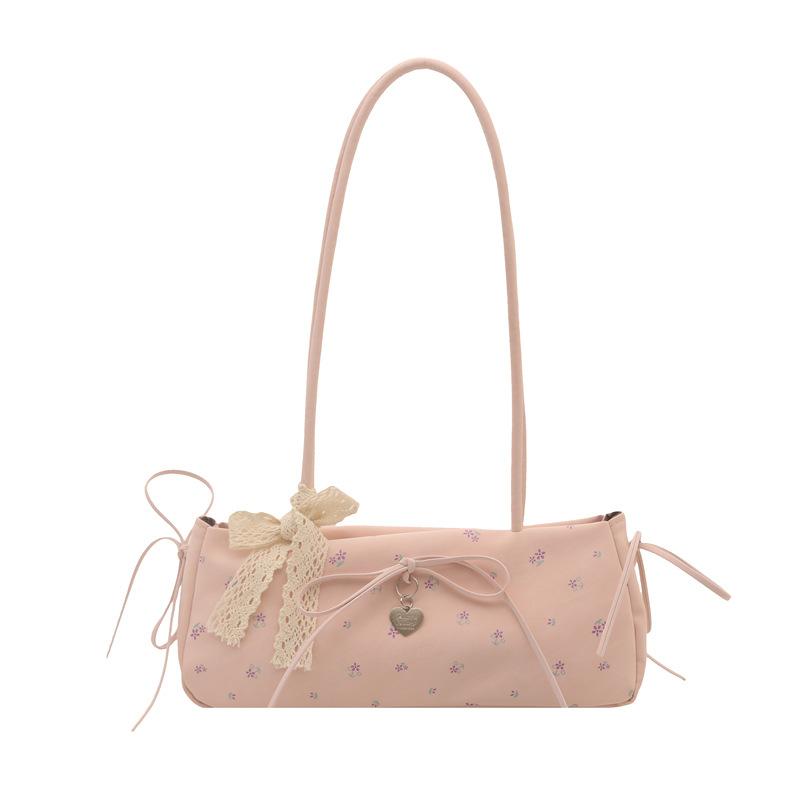 Spring and Summer Fresh Print Women's New Commuter Bow Fashion Portable Baguette Shoulder Armpit Bag