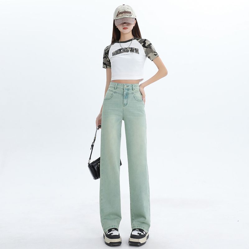Frühling Sommer Schwer Vollstern Strasssteine Gürtel Design Schlank Weites Bein Jeanshose Für Damen Lässige Hose Übergröße Jeanshose