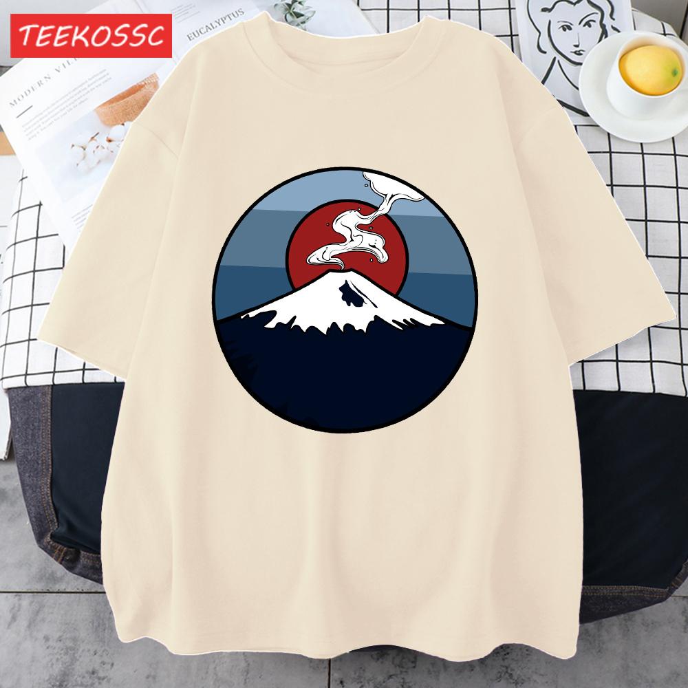 Fuji Volcano Japan Mount Fuji Men Retro T Shirt Casual Loose TShirt Trendy Cotton Clothing Summer Unisex Crewneck Short Sleeve