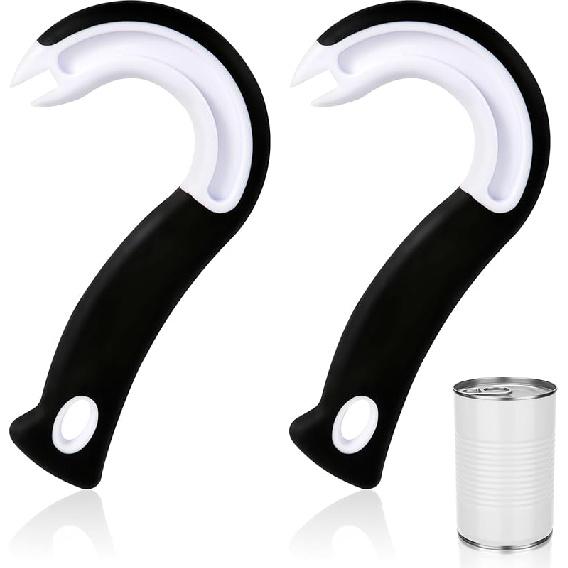 Easy Open Ring Pull Can Opener, J Hook Can Opener Pull Tab No-Slip Rubber Grip Jars Can Lid Lifter Manual Ring Top Soda Tin Bottle Opener Tool for