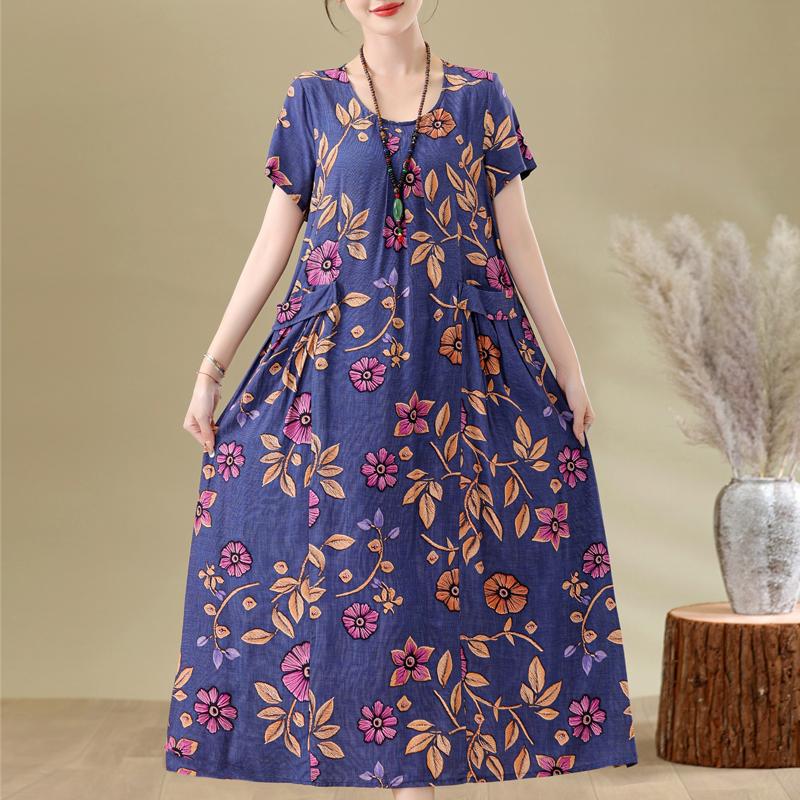 Elegant Woman Summer Dress Casual Loose Short Sleeve Long Dresses Plus Size Woman Clothing