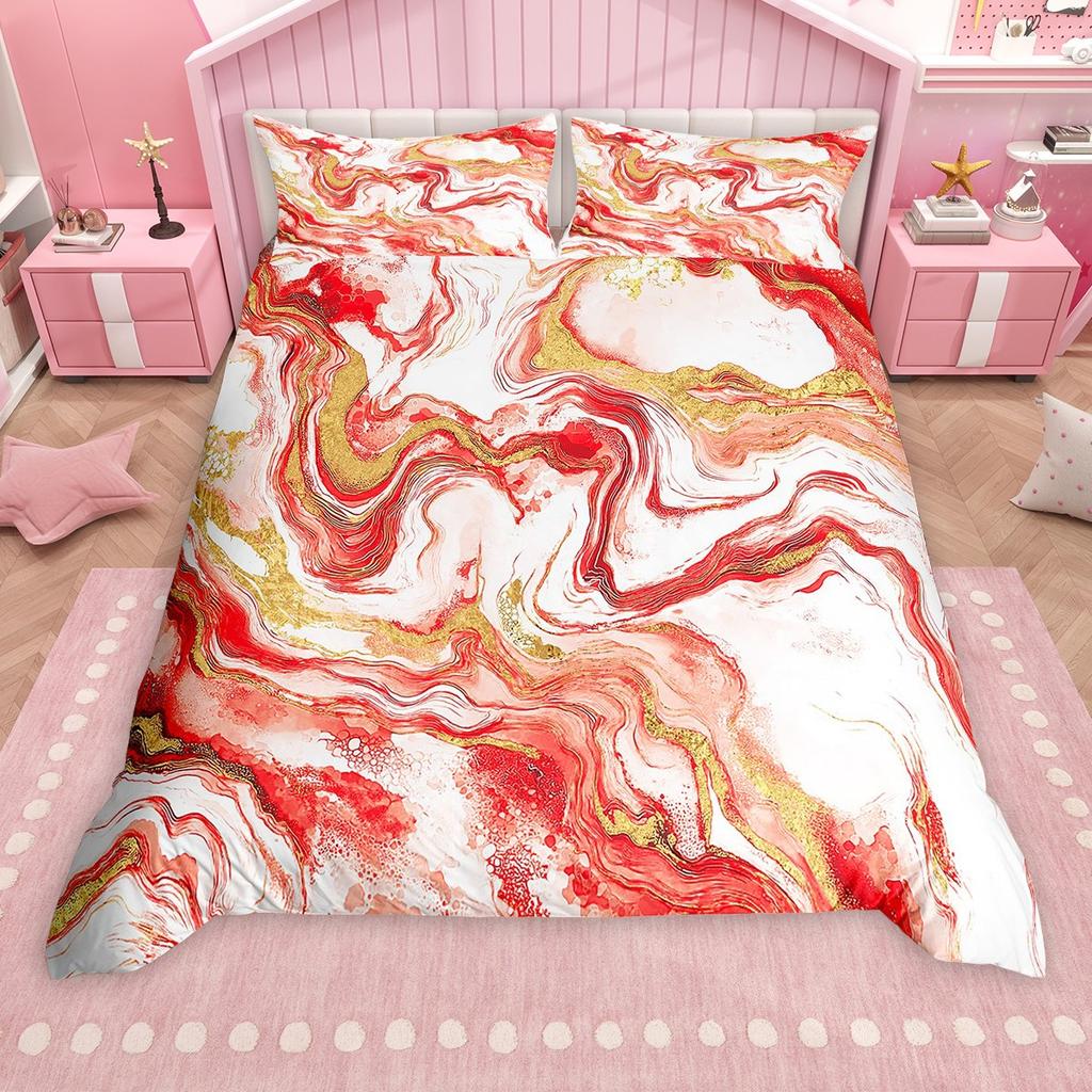 Homewish Chic Marble Duvet Cover Set, Aesthetic Watercolor Artwork Bed Set, Colorful Marbling Quilt Cover Set