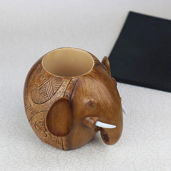 Elephant Pen Holder Resin Desktop Mascot Animal Figurine Storage Cup Makeup Organizer for Office Home School Decor