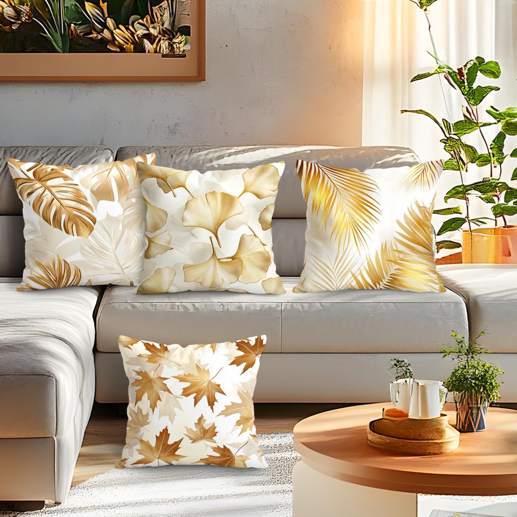 Golden Leaves Cushion Pillowcase Printed Polyester 40/45/50Cm Throw Pillowcover Decorative Sofa Cushion Pillowslip Home Decor