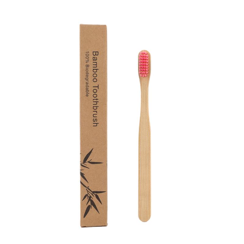 Ready Stock Custom Kraft Box Kids Flat Square Handle Soft Eco Natural Biodegradable Logo Design Bamboo Toothbrush