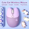 Cute Cat USB Wireless Mouse for Women and Compatible with PCs and Laptops 2.4G Kids, Stylish, Colorful, Quiet, (Purple Cat)