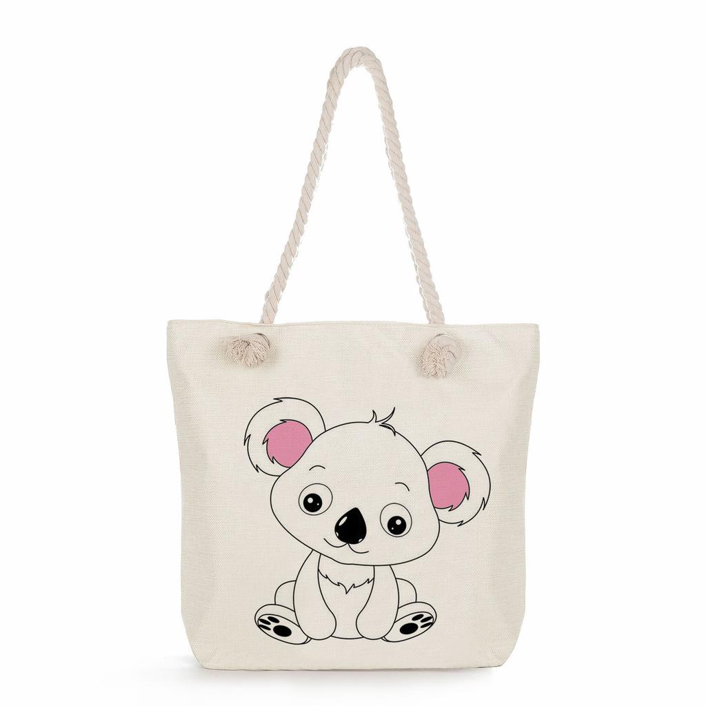 Koala print thick rope single-shoulder beach bag 7265