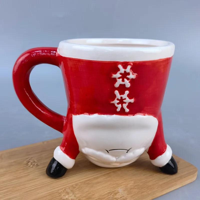 Santa Claus 3D Relief Ceramic Mug, Cute Snowman Coffee Cup, Office Breakfast Milk Mugs, Fun Couple Water Cups Christmas Gift