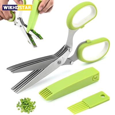 Multi-functional 5 Layer Kitchen Scissors Pepper Shredded Chopped Scallion Cutter Laver Cut Stainless Steel Kitchen Gadgets