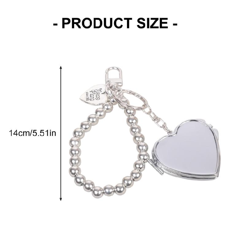 Modern Silver Heart Keychain Mirror Stylish Alloy Construction Fashionable Functional Jewelry Gift For Her Birthday