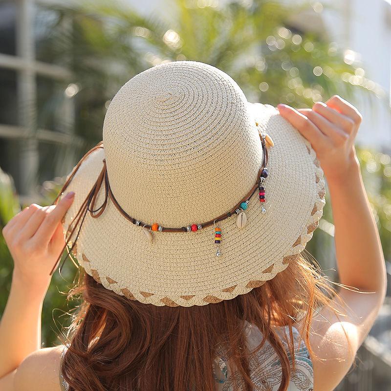 Straw Hat Women's Summer Beach Hat Foldable Sun Hat Versatile Travel Vacation Sun Hat