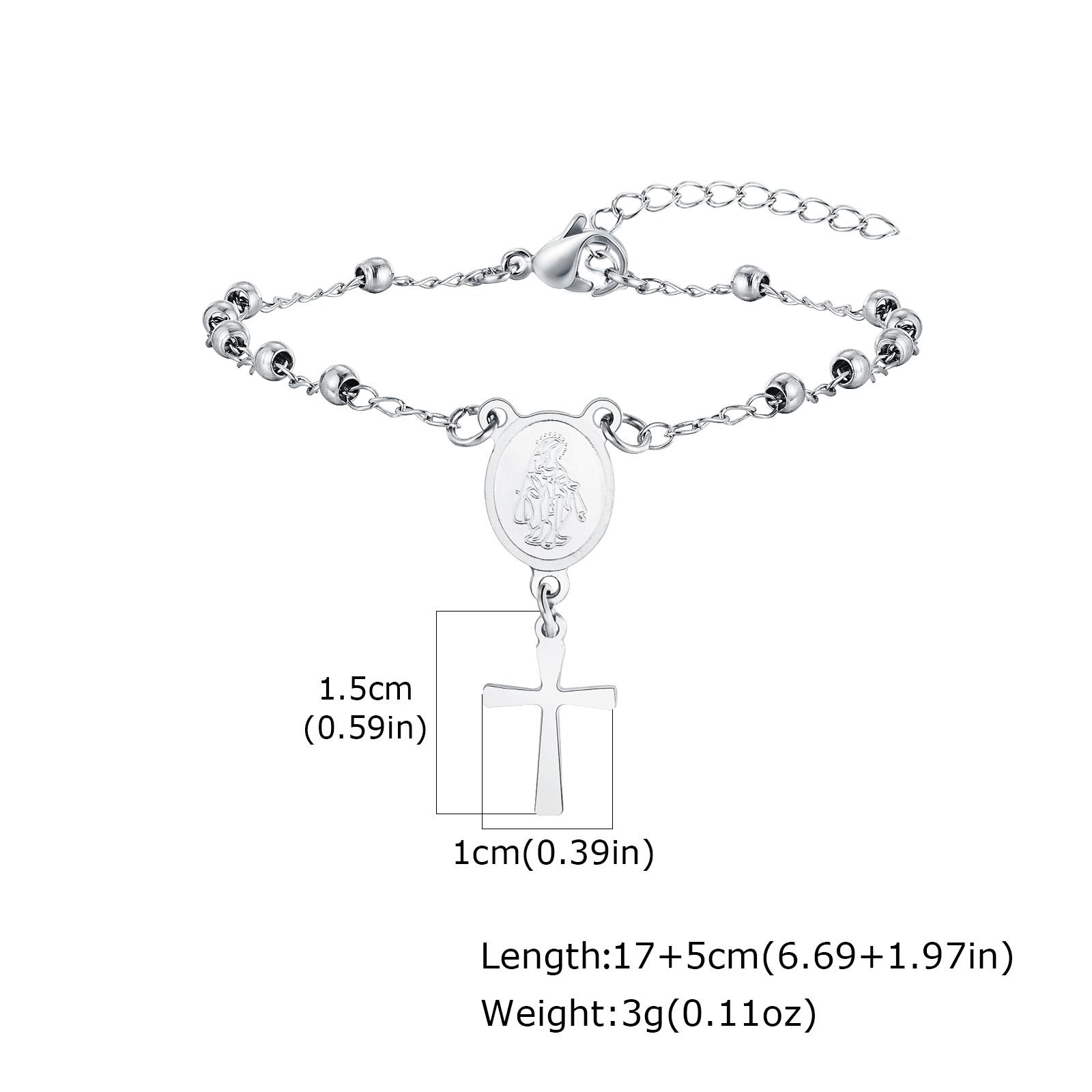 

Rosary Stainless Steel Women Bracelet Girls Religious Cross And Virgin Mary Prayer Bracelet Mom Girlfriend Valentine s Day Gift серебряный