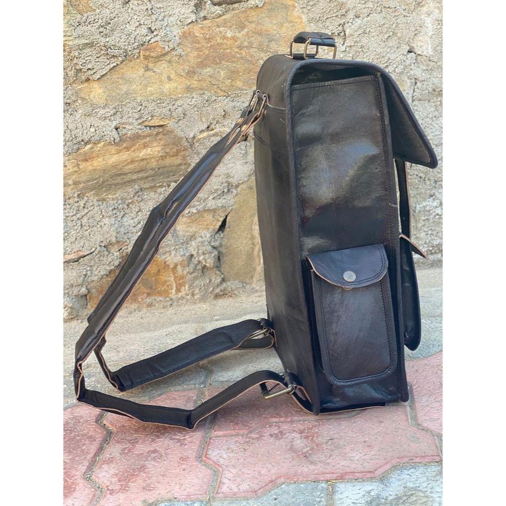 Leather Goat Genuine Leather Men's Backpack Bag Laptop Satchel Case Black Vintage Bag