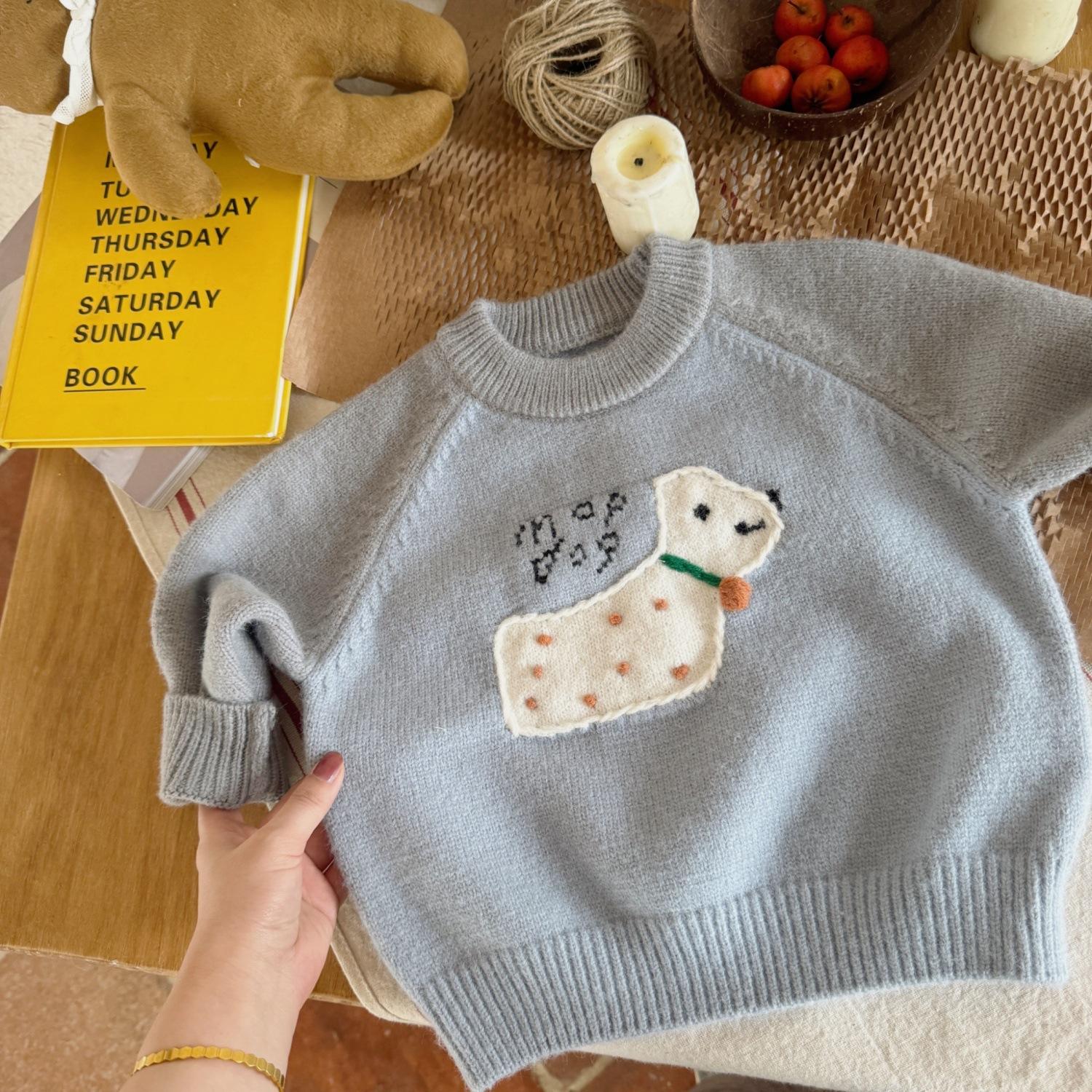 Kids Thick Winter Sweater Cute Cartoon Knit Top for Boys and Girls 80 синий