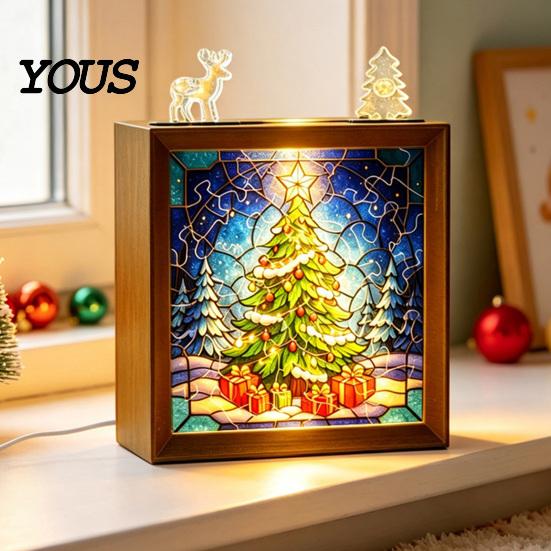 Innen-Haus-Dekoration DIY Weihnachten Acryl-Puzzle Nachtlicht, Holzrahmen Handmontiertes Puzzle Schreibtischlicht Lampe, Kreatives LED für Schlafzimmer