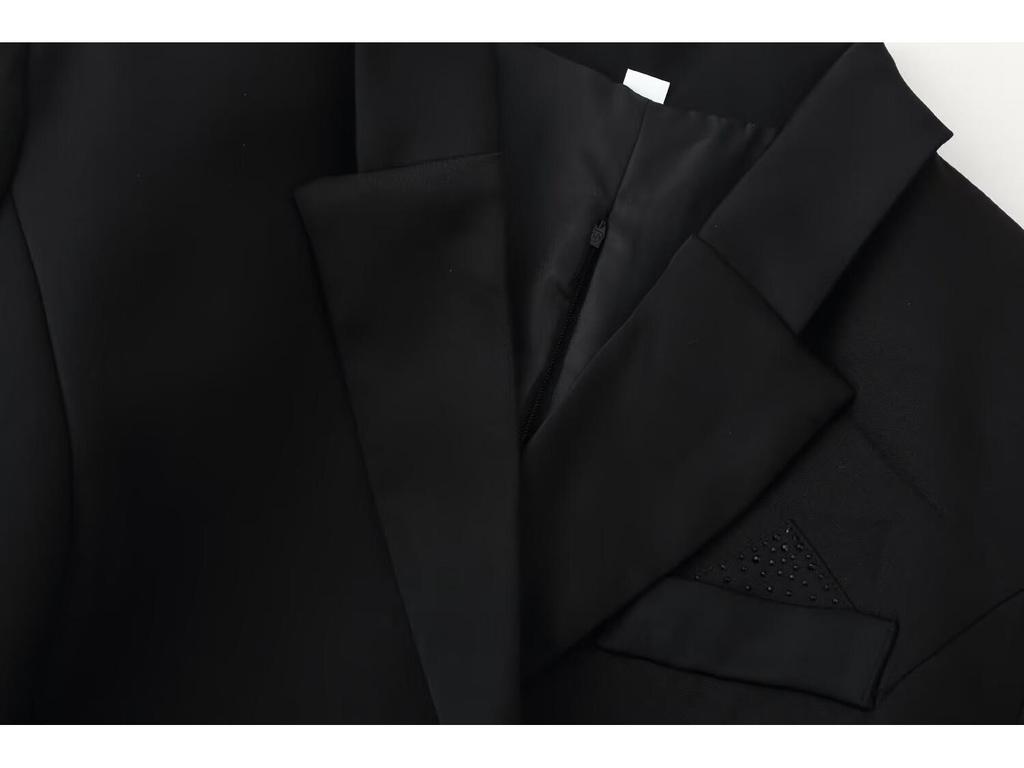European & American Style Fashionable Silk Satin Lapel Jacket with Rhinestone Embellishments - Women's Suit Dress New Arrival