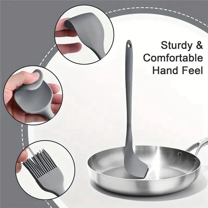 A25F-Ergonomic Grip Silicone Spatula Set, Food Grade Rubber Spatula, Heat Resistant Silicone Spatula Set